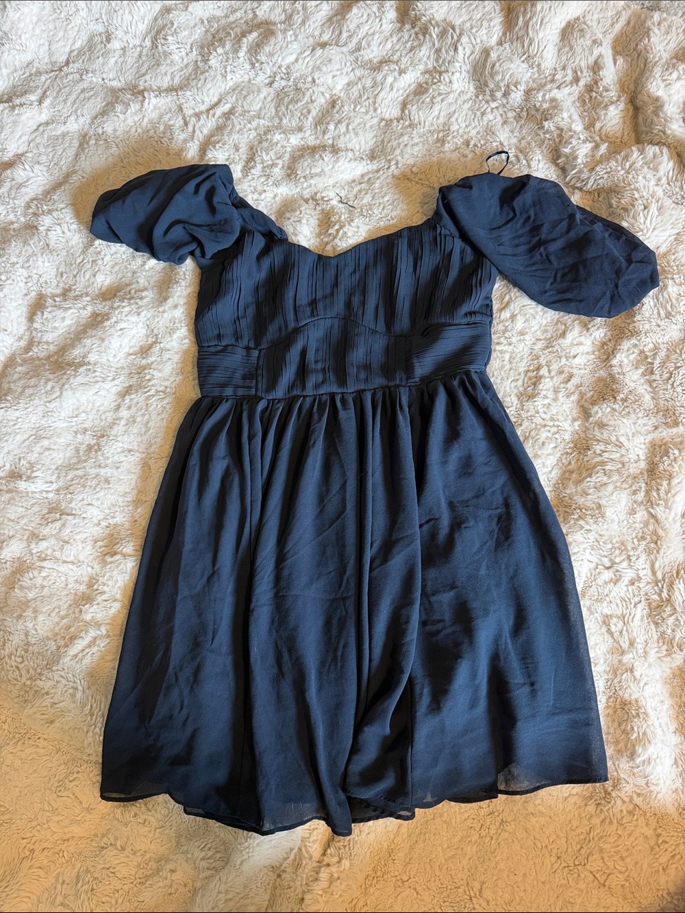 Girl's Navy Puff Sleeve Party Dress